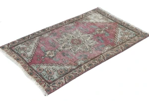 Semi Antique Muted Floral 1'7X2'6 Distressed Vintage Oriental Rug