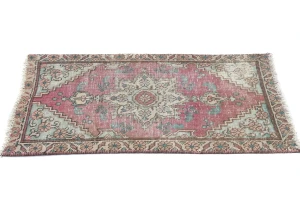 Semi Antique Muted Floral 1'7X2'6 Distressed Vintage Oriental Rug