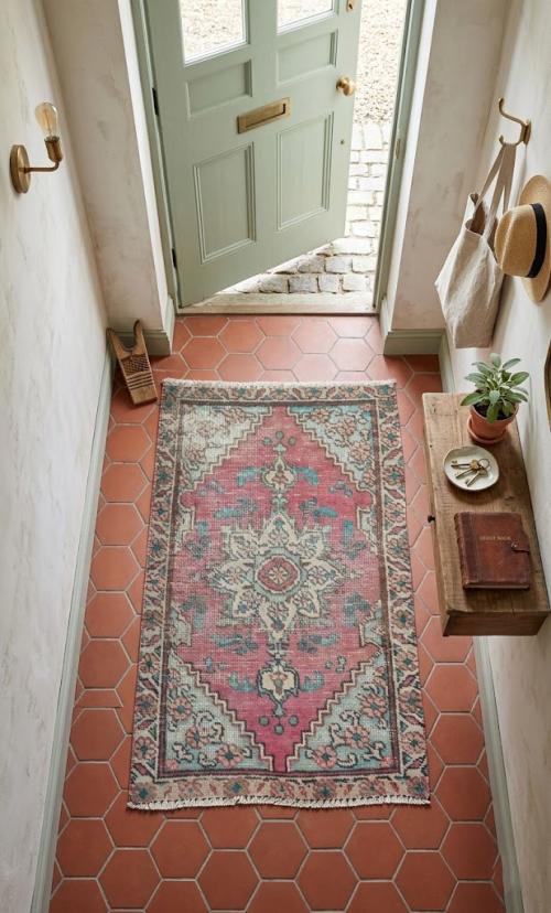 Semi Antique Muted Floral 1'7X2'6 Distressed Vintage Oriental Rug