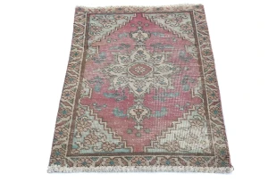 Semi Antique Muted Floral 1'7X2'6 Distressed Vintage Oriental Rug