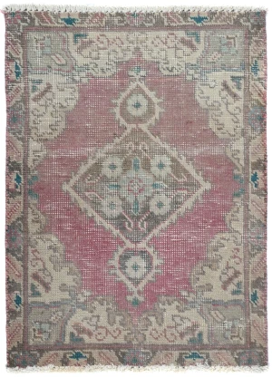Semi Antique Muted Red Floral 1'7X2'2 Distressed Oriental Rug