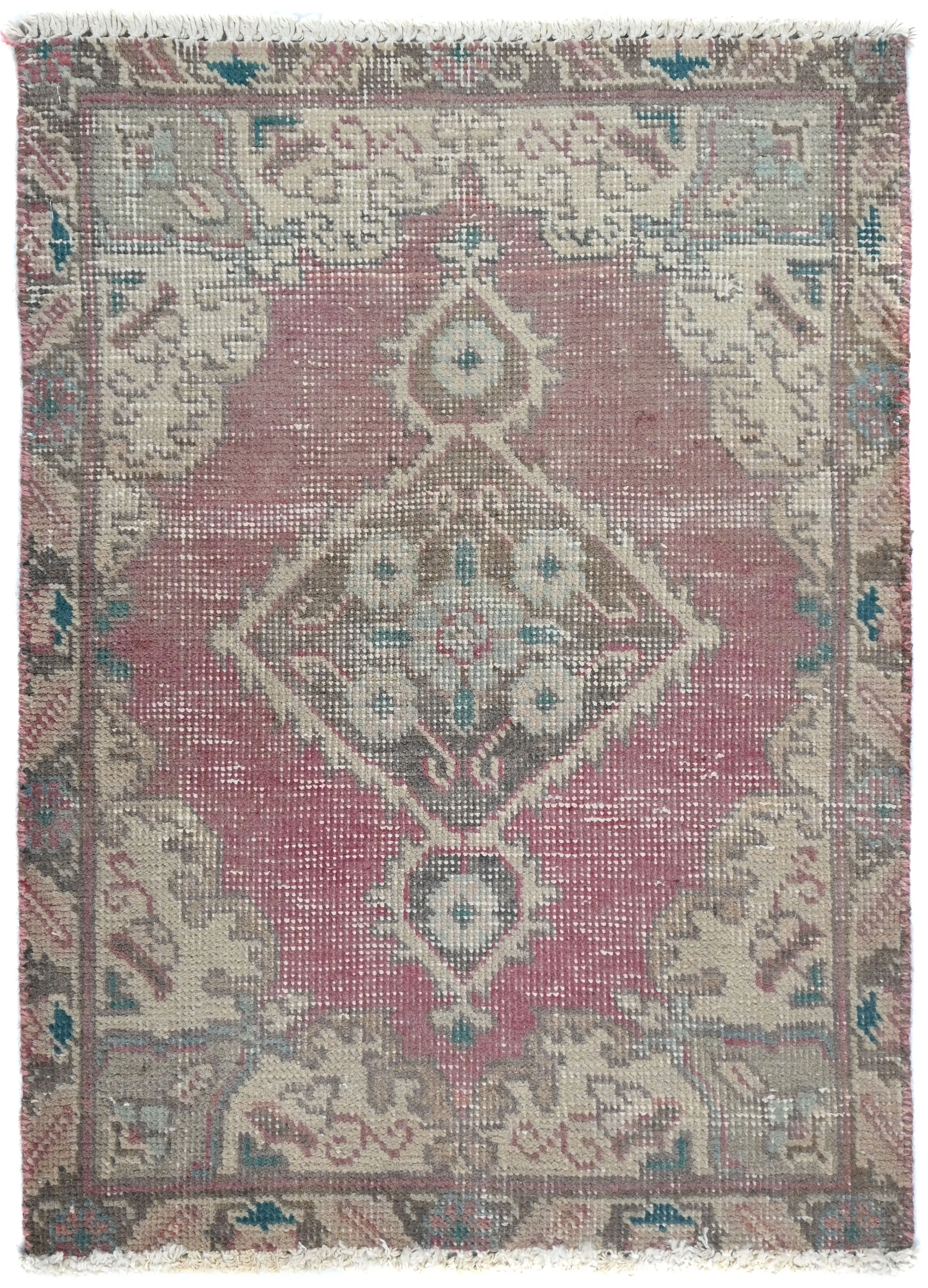 Semi Antique Muted Red Floral 1'7X2'2 Distressed Oriental Rug