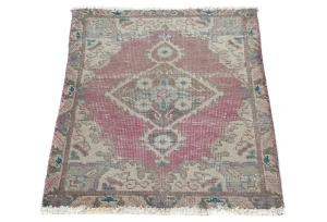 Semi Antique Muted Red Floral 1'7X2'2 Distressed Oriental Rug