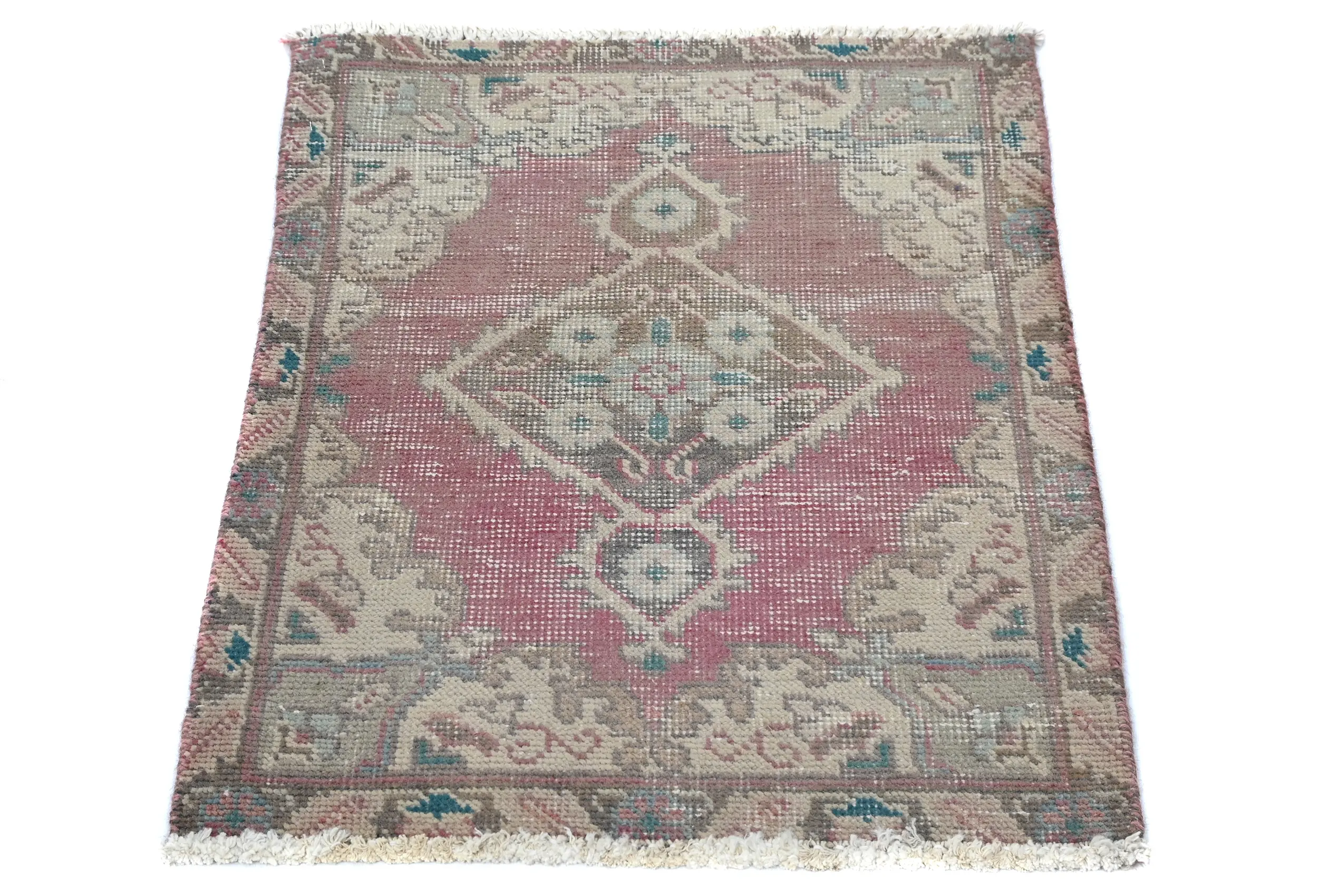 Semi Antique Muted Red Floral 1'7X2'2 Distressed Oriental Rug