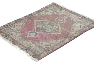 Semi Antique Muted Red Floral 1'7X2'2 Distressed Oriental Rug