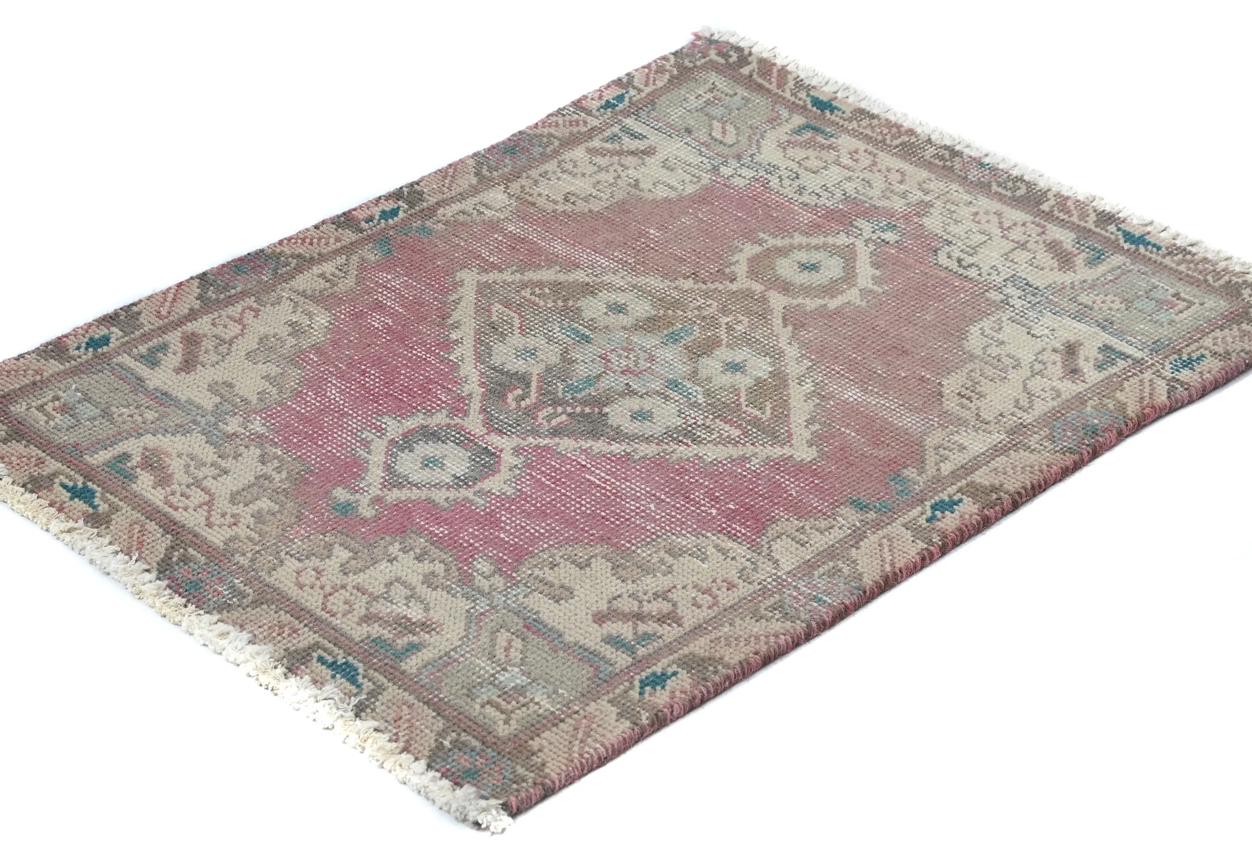 Semi Antique Muted Red Floral 1'7X2'2 Distressed Oriental Rug