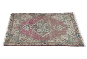 Semi Antique Muted Red Floral 1'7X2'2 Distressed Oriental Rug