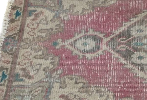 Semi Antique Muted Red Floral 1'7X2'2 Distressed Oriental Rug