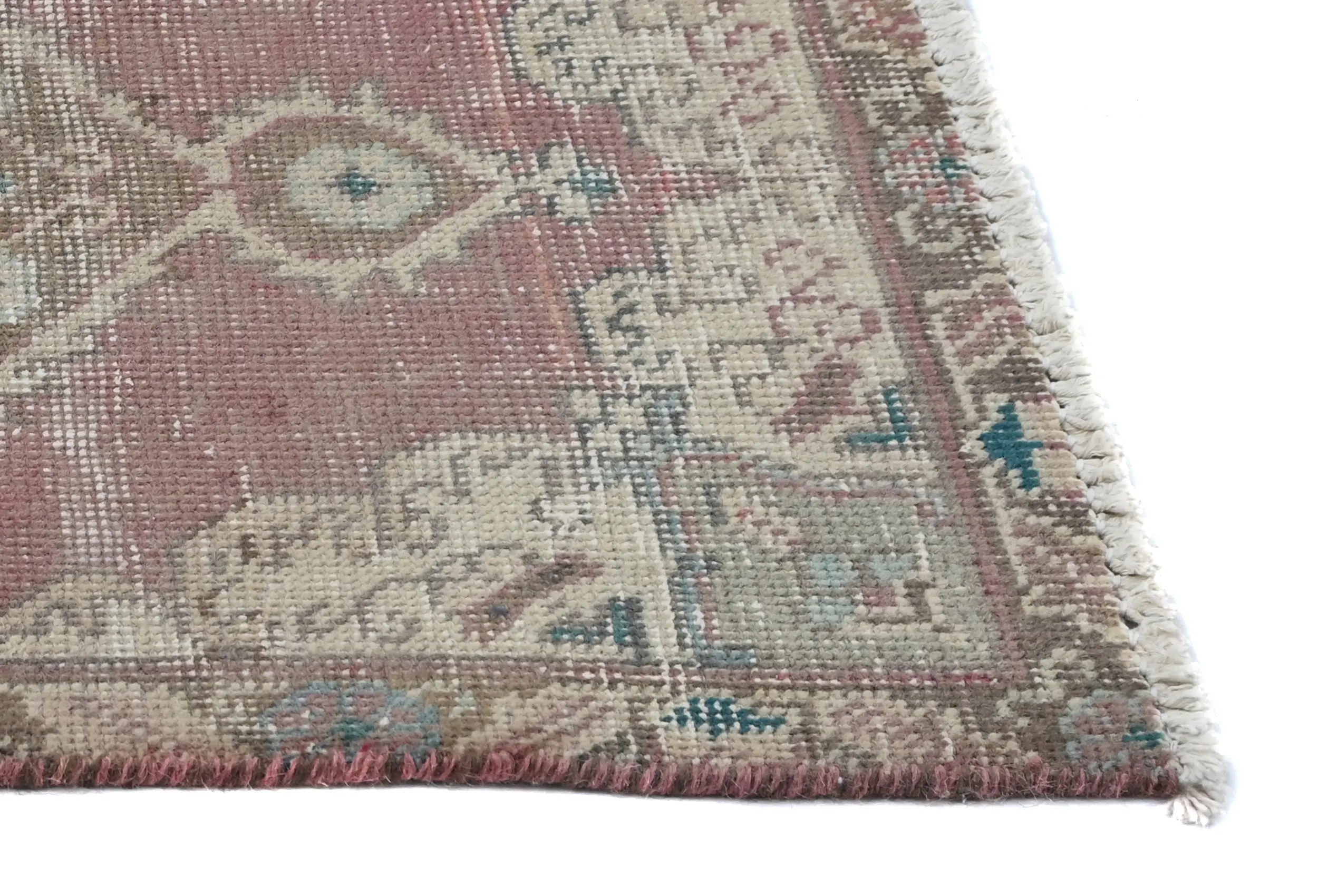 Semi Antique Muted Red Floral 1'7X2'2 Distressed Oriental Rug