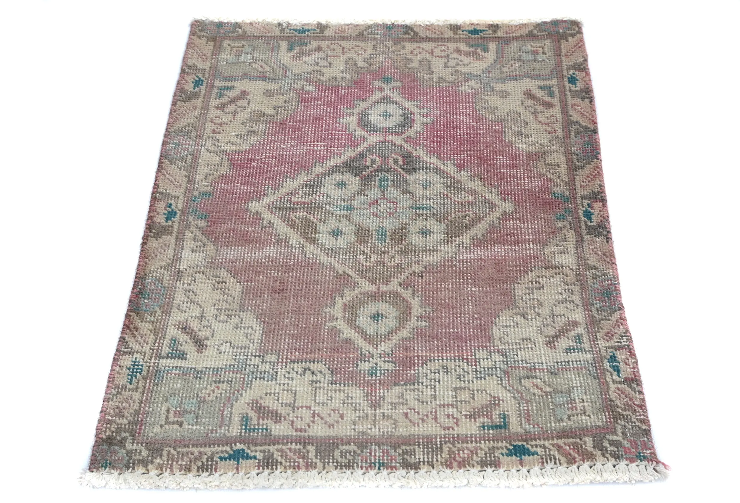 Semi Antique Muted Red Floral 1'7X2'2 Distressed Oriental Rug