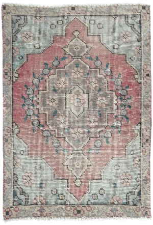 Semi Antique Muted Red Floral 1'8X2'5 Distressed Oriental Rug