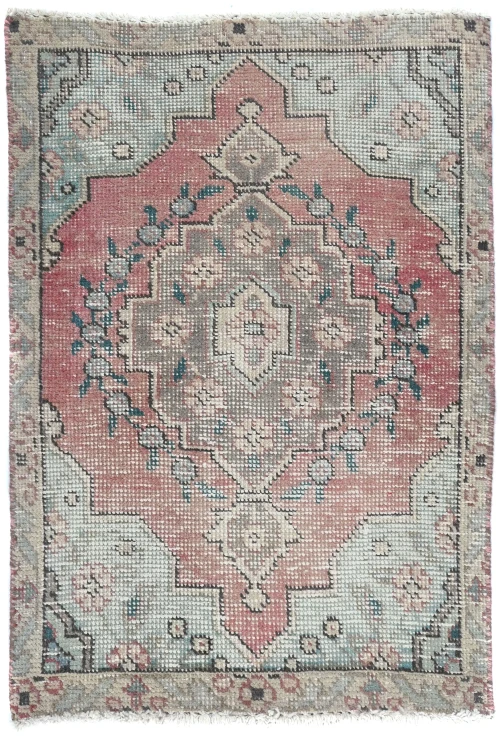 Semi Antique Muted Red Floral 1'8X2'5 Distressed Oriental Rug