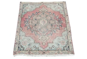 Semi Antique Muted Red Floral 1'8X2'5 Distressed Oriental Rug