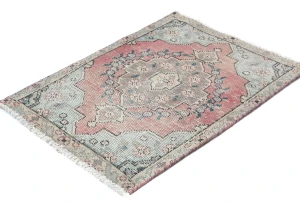 Semi Antique Muted Red Floral 1'8X2'5 Distressed Oriental Rug