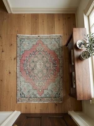 Semi Antique Muted Red Floral 1'8X2'5 Distressed Oriental Rug