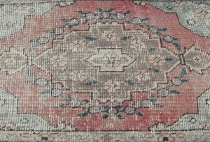 Semi Antique Muted Red Floral 1'8X2'5 Distressed Oriental Rug