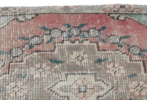 Semi Antique Muted Red Floral 1'8X2'5 Distressed Oriental Rug