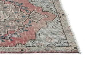 Semi Antique Muted Red Floral 1'8X2'5 Distressed Oriental Rug