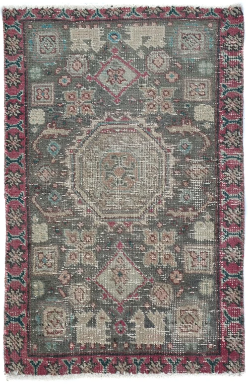 Semi Antique Muted Floral 1'7X2'4 Distressed Vintage Oriental Rug