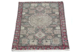 Semi Antique Muted Floral 1'7X2'4 Distressed Vintage Oriental Rug