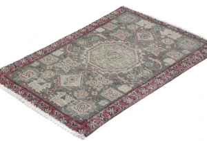 Semi Antique Muted Floral 1'7X2'4 Distressed Vintage Oriental Rug