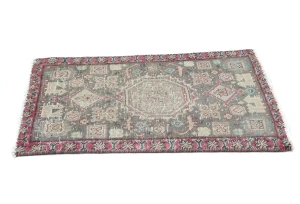 Semi Antique Muted Floral 1'7X2'4 Distressed Vintage Oriental Rug