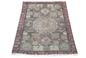 Semi Antique Muted Floral 1'7X2'4 Distressed Vintage Oriental Rug
