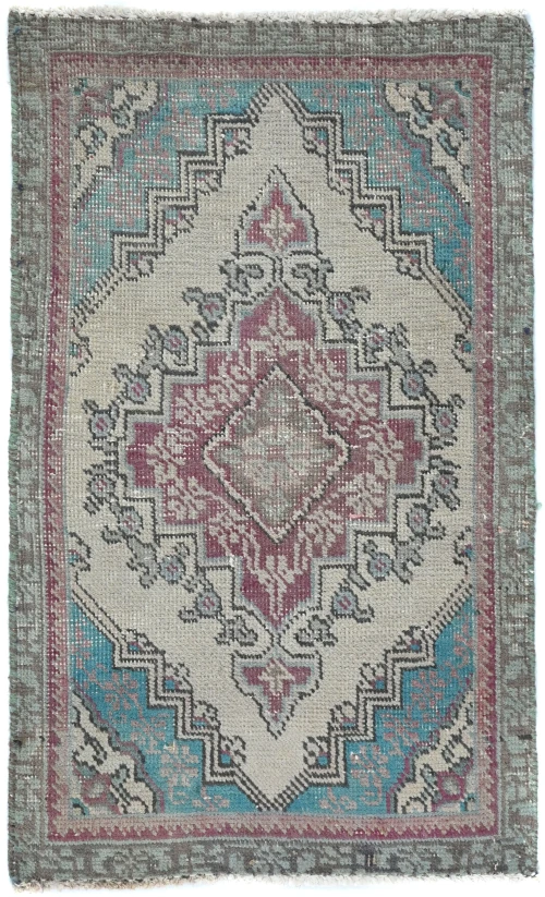 Semi Antique Muted Geometric 1'6X2'5 Distressed Oriental Rug