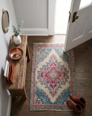 Semi Antique Muted Geometric 1'6X2'5 Distressed Oriental Rug