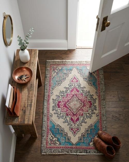 Semi Antique Muted Geometric 1'6X2'5 Distressed Oriental Rug