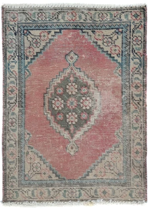 Semi Antique Muted Red Floral 1'7X2'2 Distressed Oriental Rug