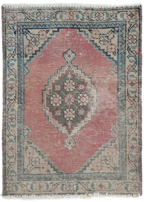 Semi Antique Muted Red Floral 1'7X2'2 Distressed Oriental Rug