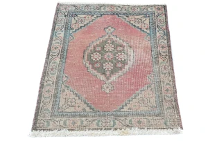Semi Antique Muted Red Floral 1'7X2'2 Distressed Oriental Rug