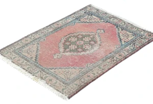 Semi Antique Muted Red Floral 1'7X2'2 Distressed Oriental Rug