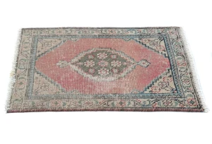 Semi Antique Muted Red Floral 1'7X2'2 Distressed Oriental Rug