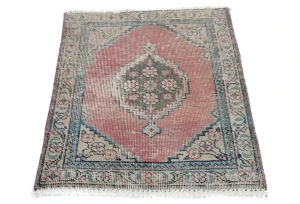 Semi Antique Muted Red Floral 1'7X2'2 Distressed Oriental Rug