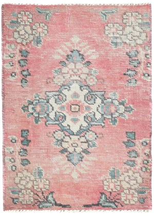 Semi Antique Muted Red Floral 1'6X2'1 Distressed Oriental Rug