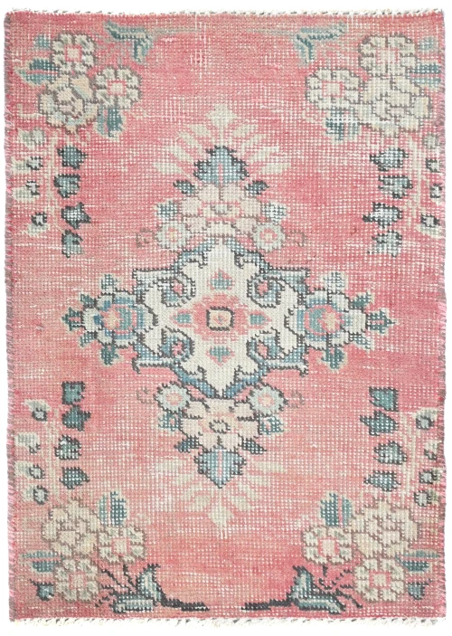 Semi Antique Muted Red Floral 1'6X2'1 Distressed Oriental Rug