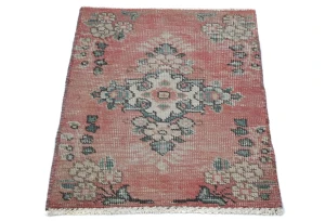 Semi Antique Muted Red Floral 1'6X2'1 Distressed Oriental Rug