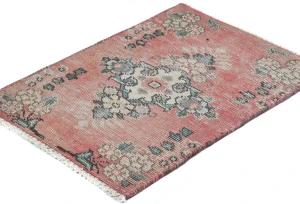 Semi Antique Muted Red Floral 1'6X2'1 Distressed Oriental Rug