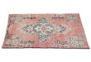 Semi Antique Muted Red Floral 1'6X2'1 Distressed Oriental Rug