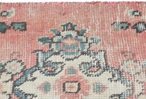 Semi Antique Muted Red Floral 1'6X2'1 Distressed Oriental Rug