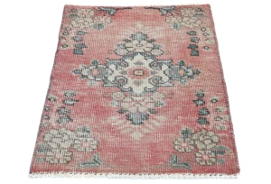 Semi Antique Muted Red Floral 1'6X2'1 Distressed Oriental Rug