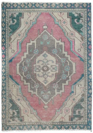 Semi Antique Muted Red Floral 1'9X2'4 Distressed Oriental Rug