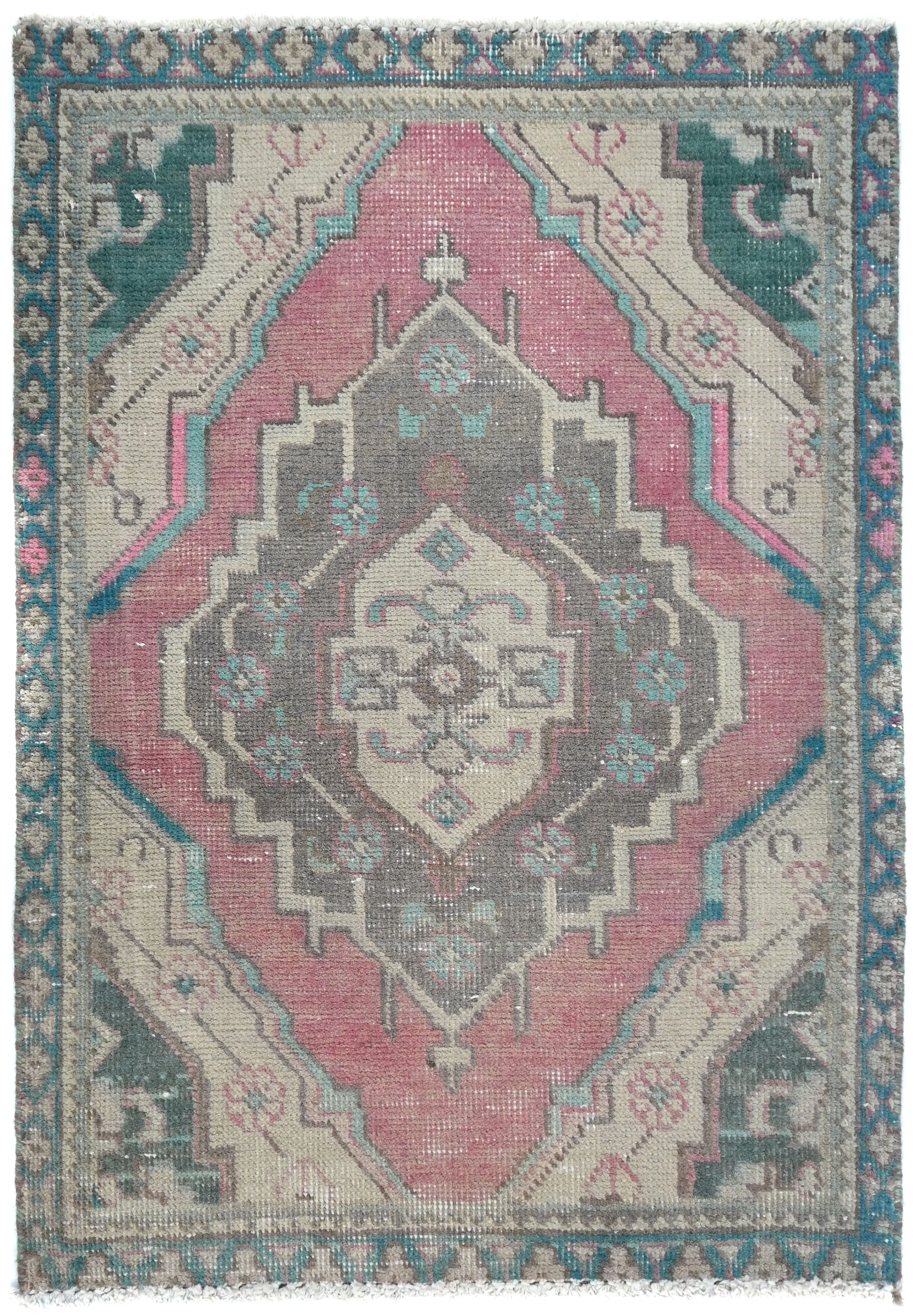 Semi Antique Muted Red Floral 1'9X2'4 Distressed Oriental Rug