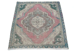 Semi Antique Muted Red Floral 1'9X2'4 Distressed Oriental Rug