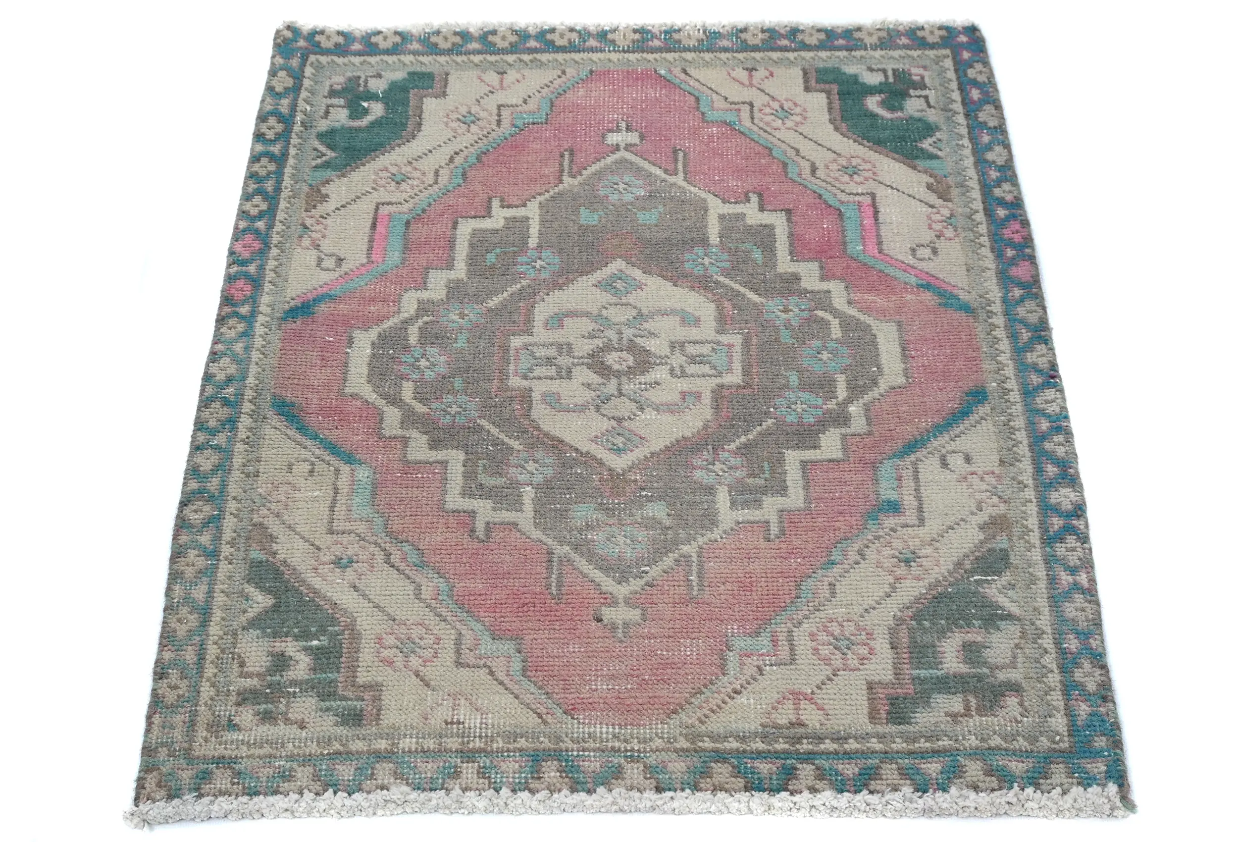 Semi Antique Muted Red Floral 1'9X2'4 Distressed Oriental Rug