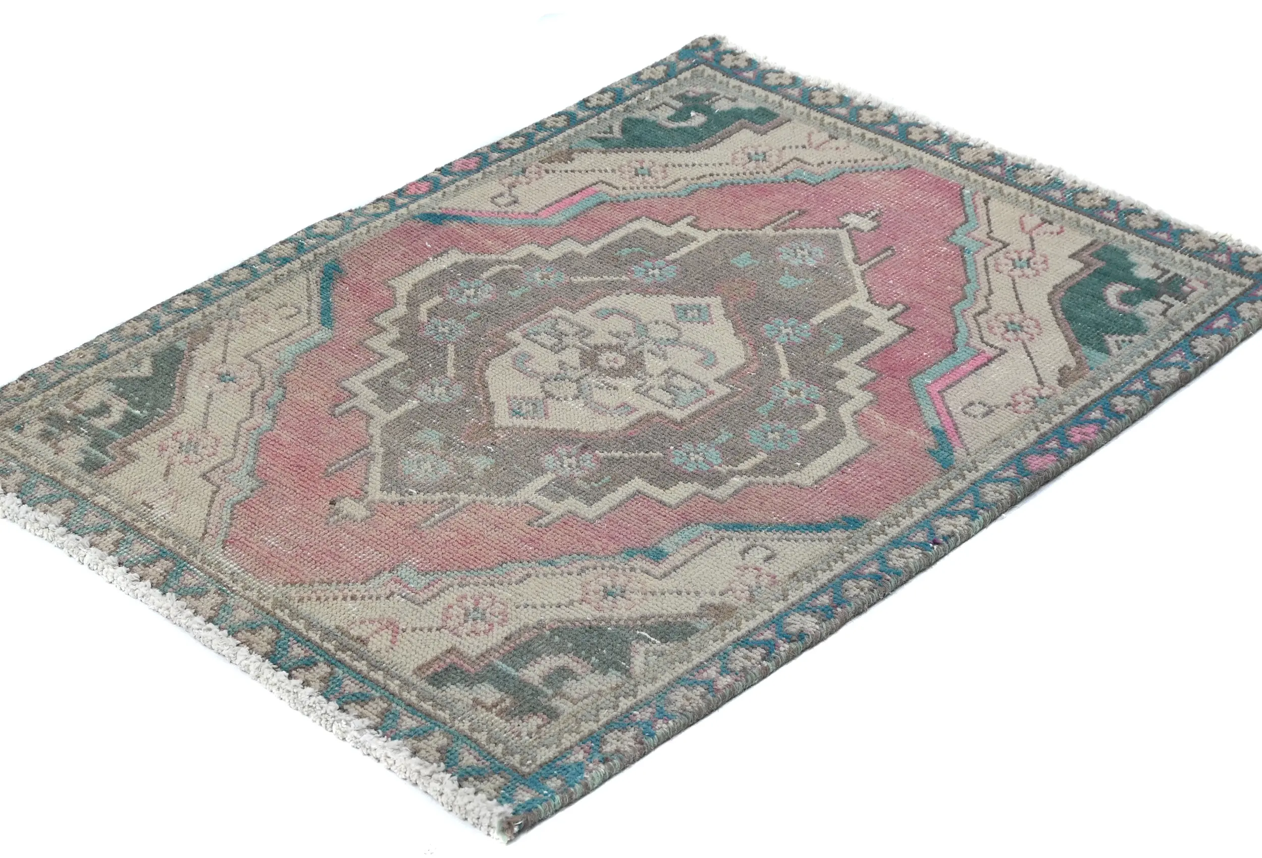 Semi Antique Muted Red Floral 1'9X2'4 Distressed Oriental Rug