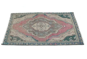Semi Antique Muted Red Floral 1'9X2'4 Distressed Oriental Rug