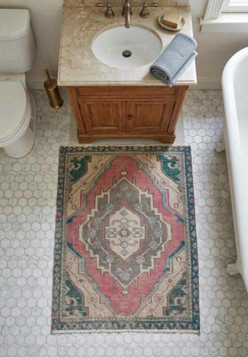 Semi Antique Muted Red Floral 1'9X2'4 Distressed Oriental Rug